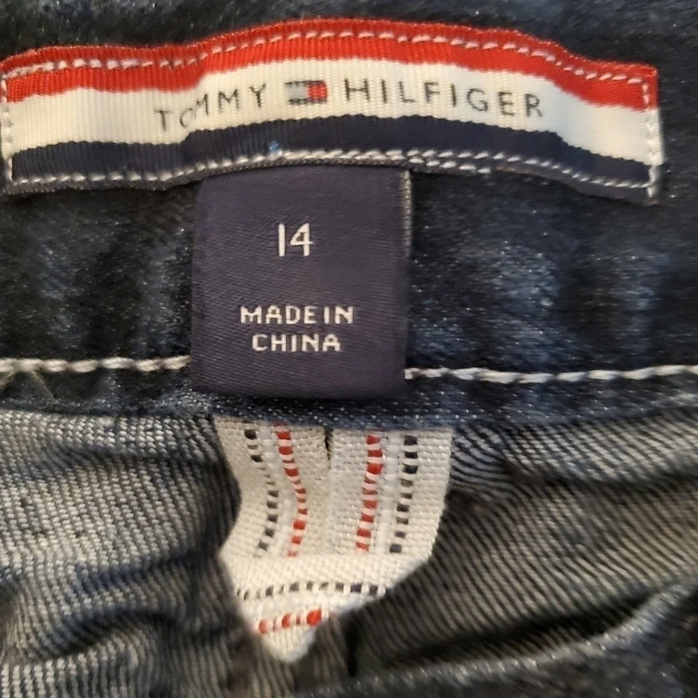 Vintage Y2K Girl's Tommy Hilfiger Distressed Blue Cotton Blend Jeans size 14